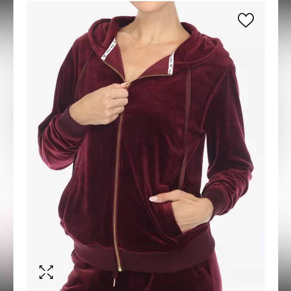 White Mark Women's Burgundy Velvet Zip-Up Track Jacket